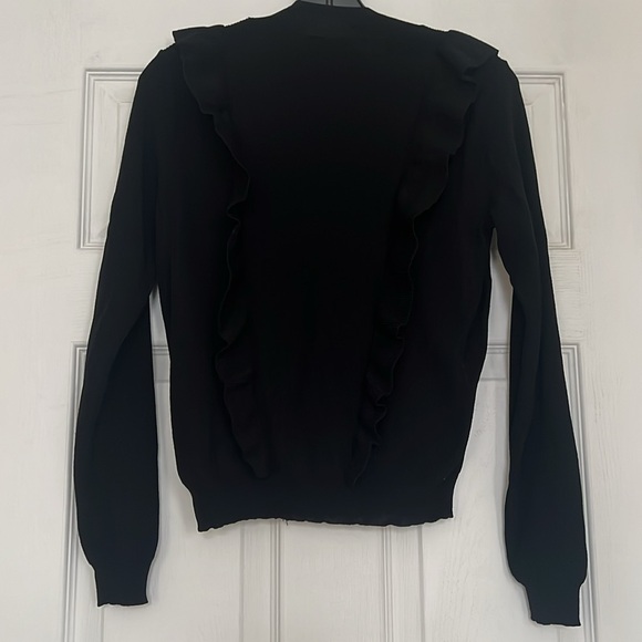 Zara Women’s Basic Black Ruffle Plisse Knit Top/ Sweater, Size Medium - Picture 3 of 4